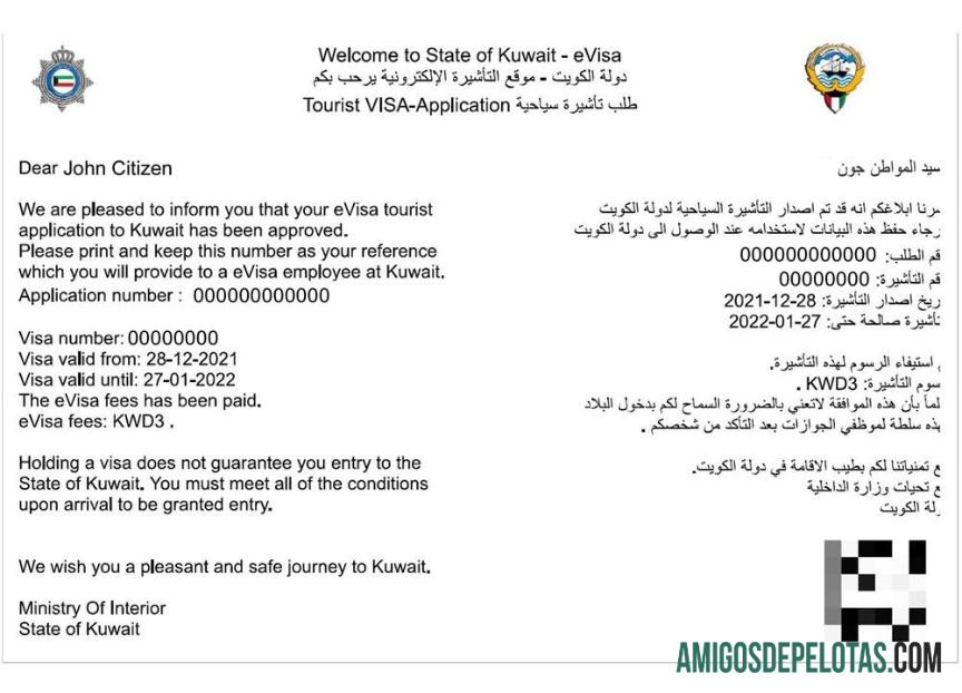 KUWAIT E Visa exemplo real